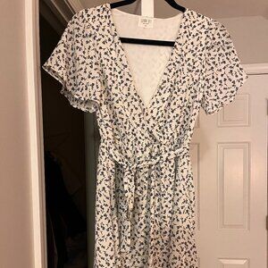 White Sundress with Blue Floral & Front Tie